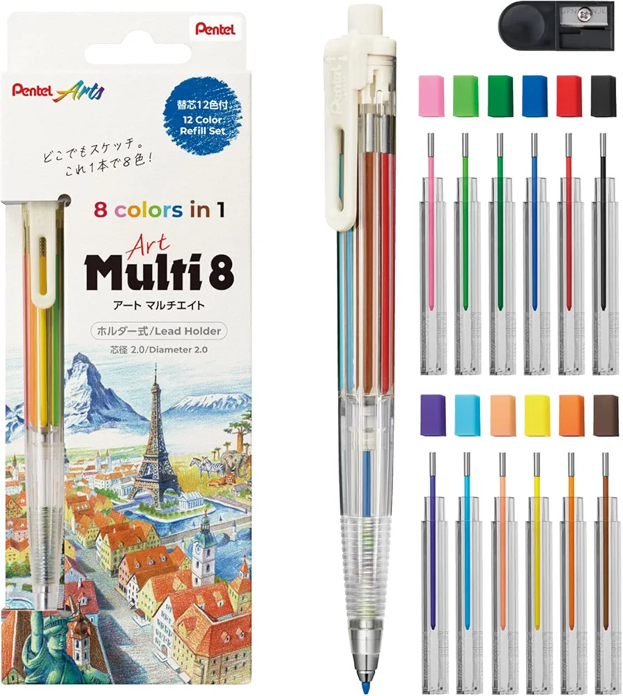 PENTEL Art Multi 8 Multicolor Pencil (incluye refill de 8 colores)